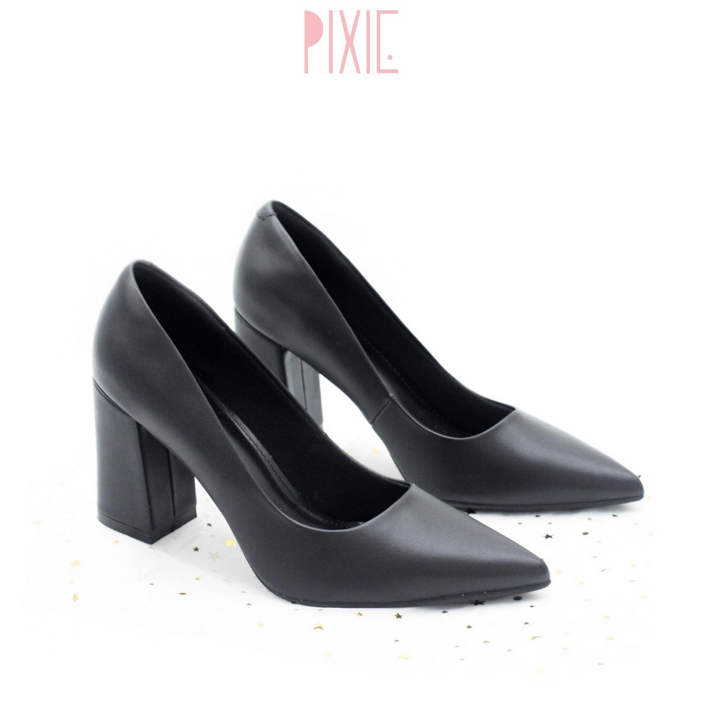 Giày Cao Gót 8cm Đế Vuông Mũi Nhọn Basic Màu Đen Pixie P159 | BigBuy360 - bigbuy360.vn
