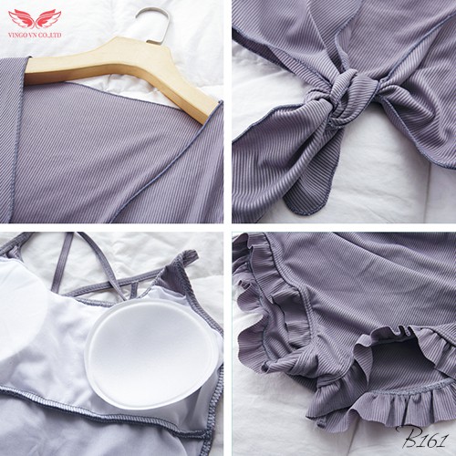 VINGO Sét Đồ Bơi Bikini Nữ Hai Mảnh Áo Dài Tay Khoác Buộc Eo Kèm Váy Hai Dây Liền Thân Chất Liêu Thun B161 VNGO | BigBuy360 - bigbuy360.vn