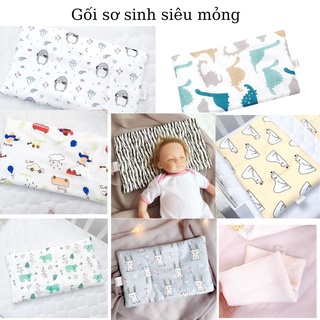 Gối sơ sinh siêu mỏng, độ dày 0.8cm chất liệu vải xô cotton vô cùng mềm mại thoáng khí,có 2 kích thước cho mẹ lựa chọn
