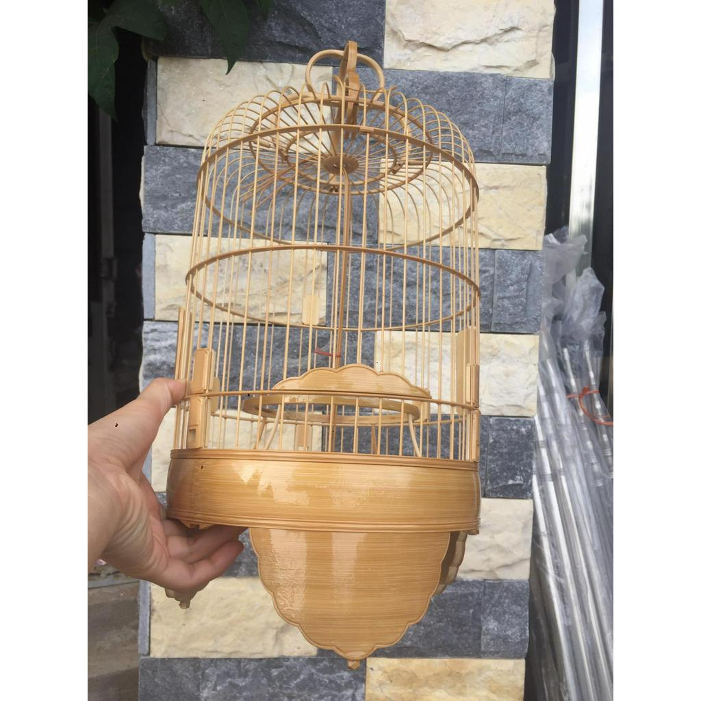 Lồng chim khuyên trơn chất liệu trúc già size 22x25 hàng kĩ kèm phụ kiện
