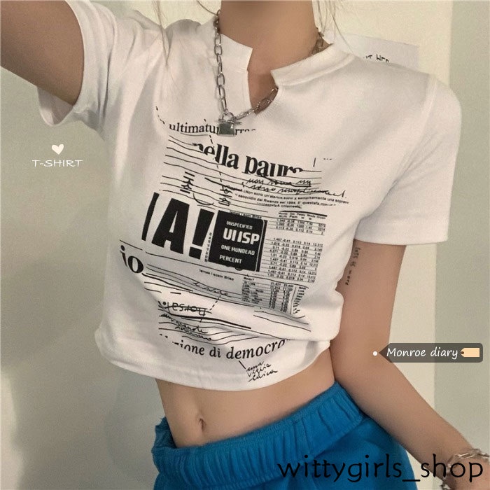 Áo Thun Lửng Ngắn Tay Cổ Chữ V Thời Trang Nữ