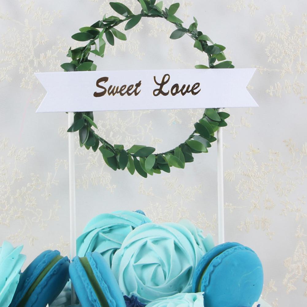 ✨HA 4PCS Bánh sinh nhật hạnh phúc Topper lá vòng hoa Bánh ngọt tình yêu Topper Party Quà tặng Blue Green Pink