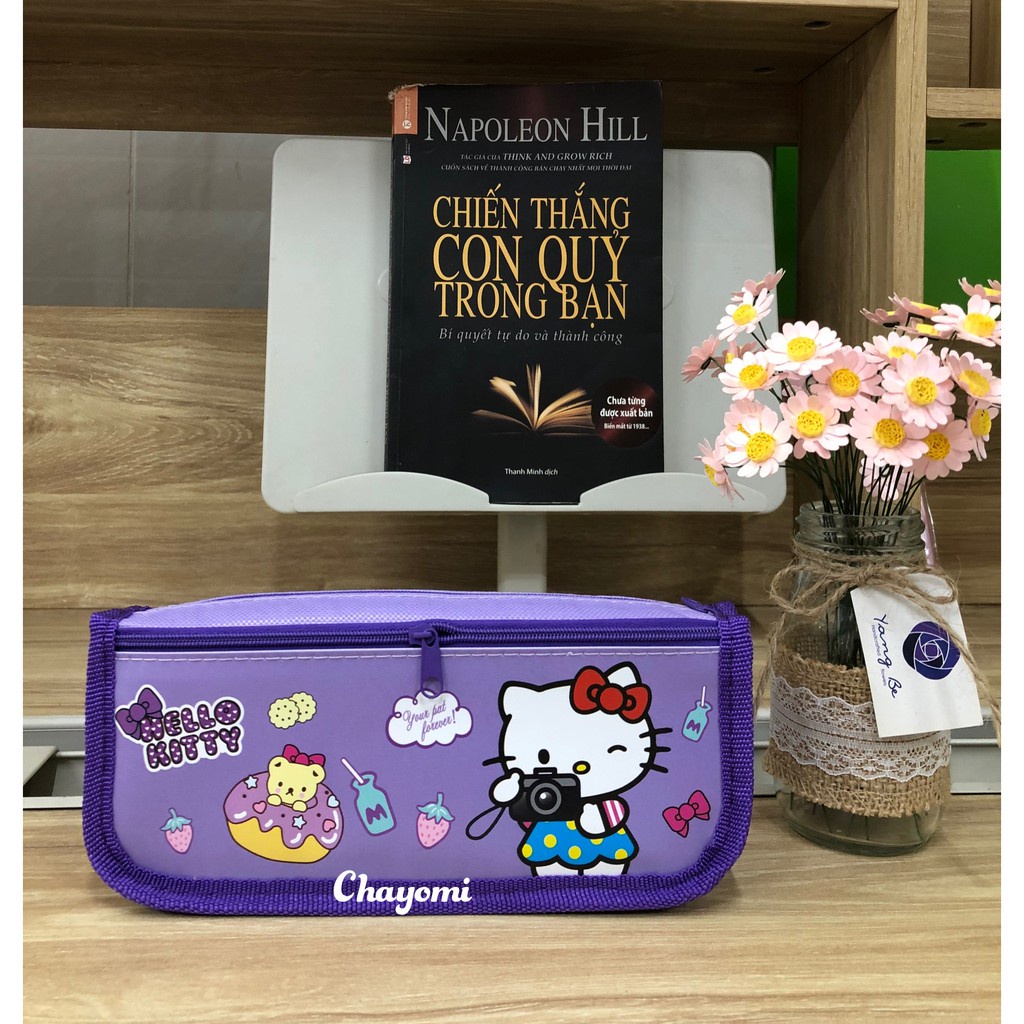 Túi đựng bút 2 ngăn, Bóp viết vải học sinh hình hoạt hình