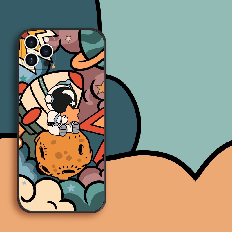 Ốp Điện Thoại Silicon Mềm Hình Phi Hành Gia Graffiti Gắn Dây Đeo Cho iPhone 14 13 12 11 Pro Max XS Max XR X 8 7 Plus