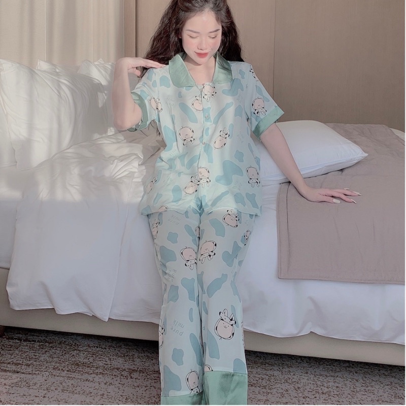 Bộ Pijama, Đồ bộ nữ mặc nhà lụa satin cao cấp mềm mịn hoạ tiết siêu dễ thương
