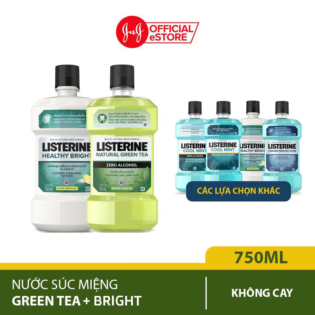 Bộ Chăm Sóc Răng Miệng Listerine Nước Súc Miệng Listerine 750mlx2 và 100ml, Bàn Chải Đánh Răng Oral B, Túi Tote 5 Món