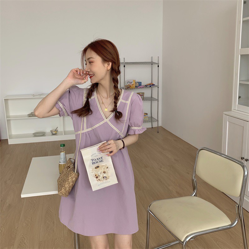 Xiaozhainv Đầm chữ A tay phồng form rộng phong cách Hàn Quốc thời trang cho nữ | BigBuy360 - bigbuy360.vn