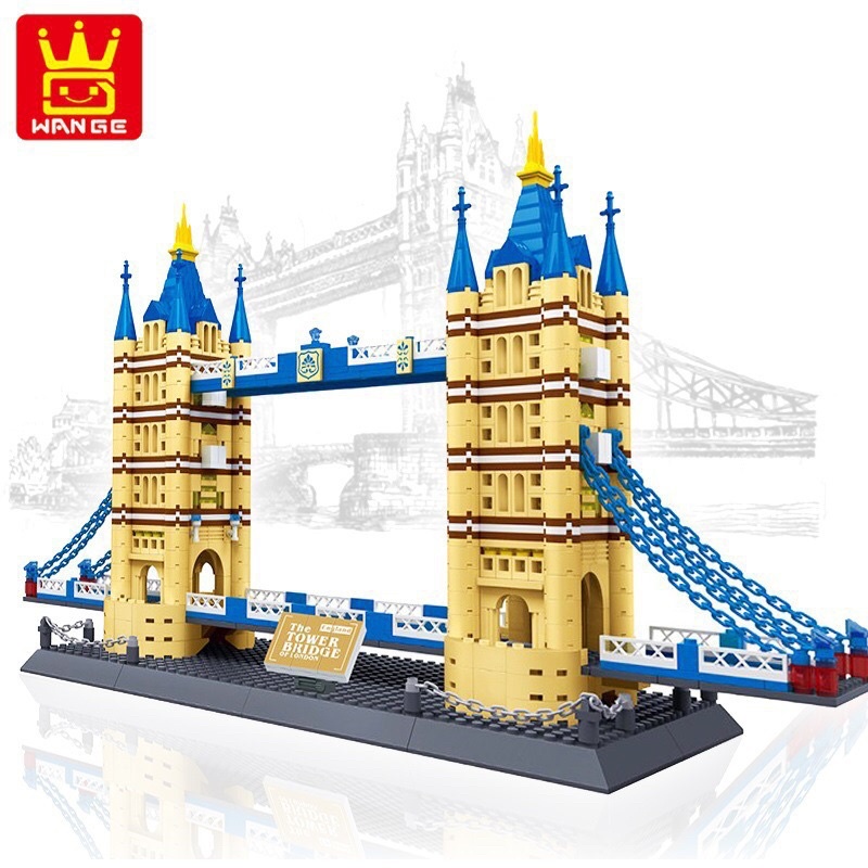 Lắp ráp mô hình cầu tháp - Wange 5215 Xếp Hình Kiến Trúc Cầu Tháp London Tower Bridge 969 Mảnh