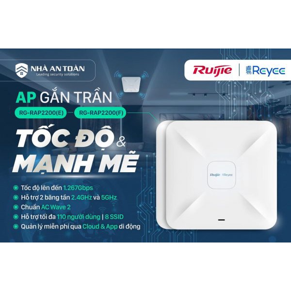 Bộ Phát WiFi gắn trần Ruijie RG-RAP2200(E) và RG-RAP2200(F) Hàng Chính Hãng