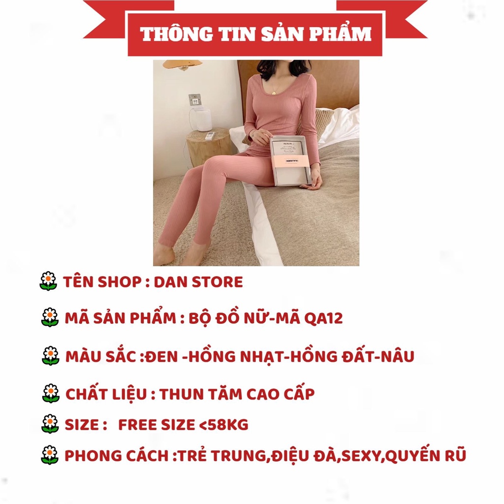 Đồ Bộ Nữ - Bộ Quần Áo Nữ dài tay giữ nhiệt thun tăm cao cấp đóng hộp xịn xò MÃ QA12