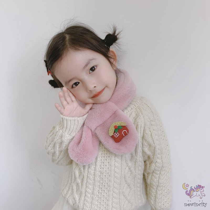 Khăn Quàng Cổ Bằng Nhung Lông Thiết Kế Hình Hoạt Hình Dễ Thương Phong Cách Hàn Quốc Dành Cho Trẻ Nhỏ