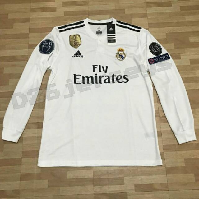 Áo Thun Tay Dài Real Madrid Jersey 2018 / 2019 Chính Hãng + Miếng Dán Wcc 2017