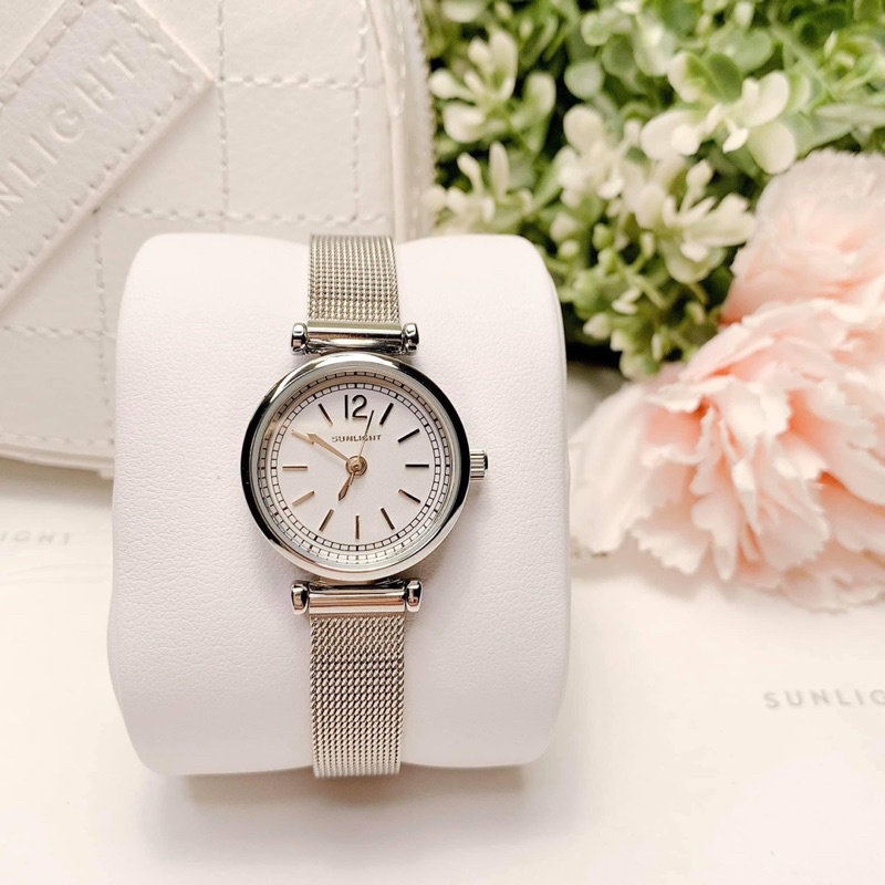 Đồng hồ nữ thương hiệu sunlight dây lưới bạc case 24mm mã 201227