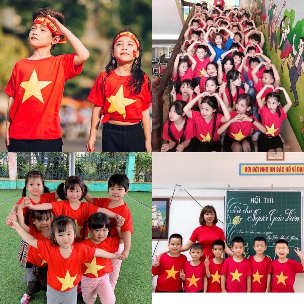 Áo thun Cờ Đỏ Sao Vàng trẻ em Chất cotton Đẹp sẵn hàng kèm video sẵn hàng kèm video sẫn hàng