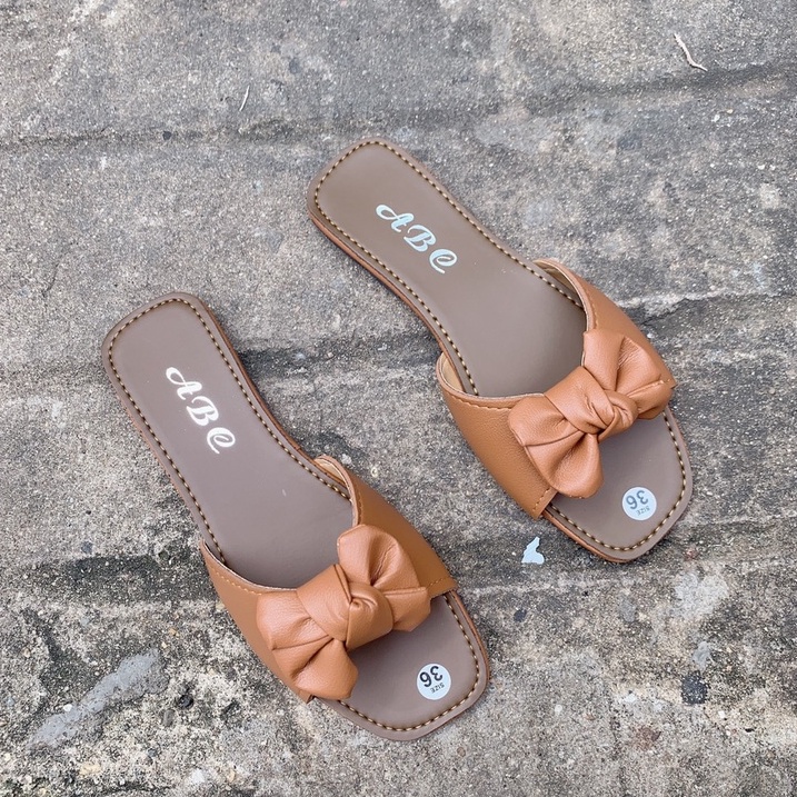 Dép lê Nữ quai ngang nơ ú thời trang đá yêu- dép xẹp kiểu nữ