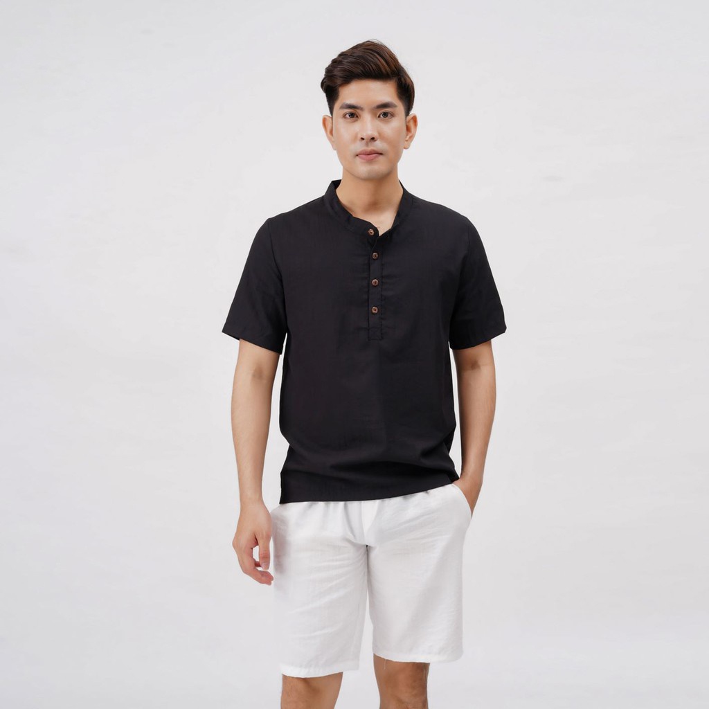 Áo đũi nam cổ tàu cộc tay, chất liệu đũi xước mềm mại thoáng mát, Áo thể thao nam ngắn tay AD.HH006 | BigBuy360 - bigbuy360.vn