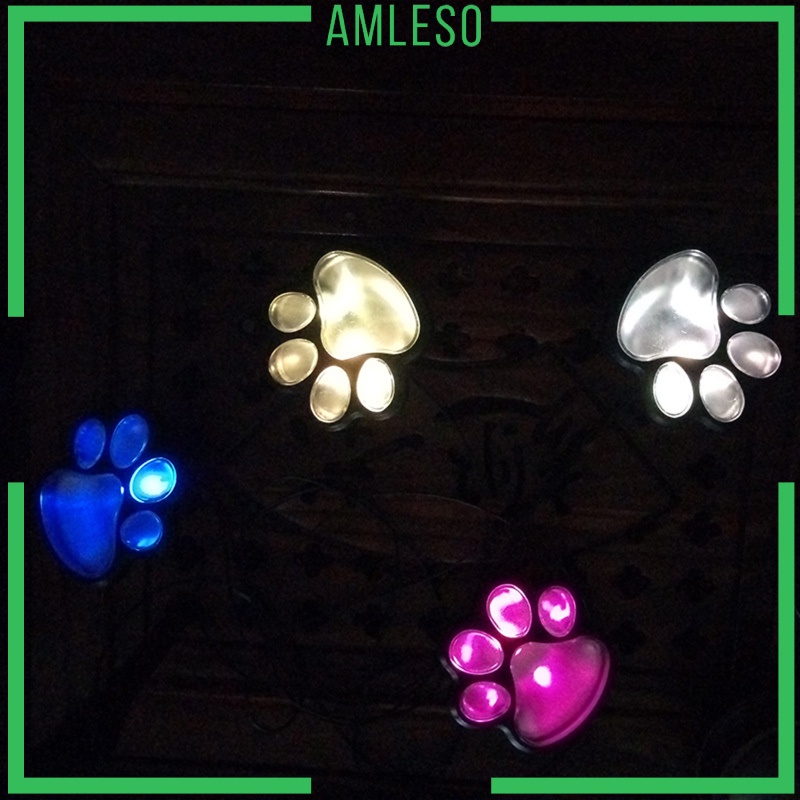Bộ 4 Đèn Led Năng Lượng Mặt Trời In Hình Dấu Chân Cún Độc Đáo Trang Trí Sân Vườn