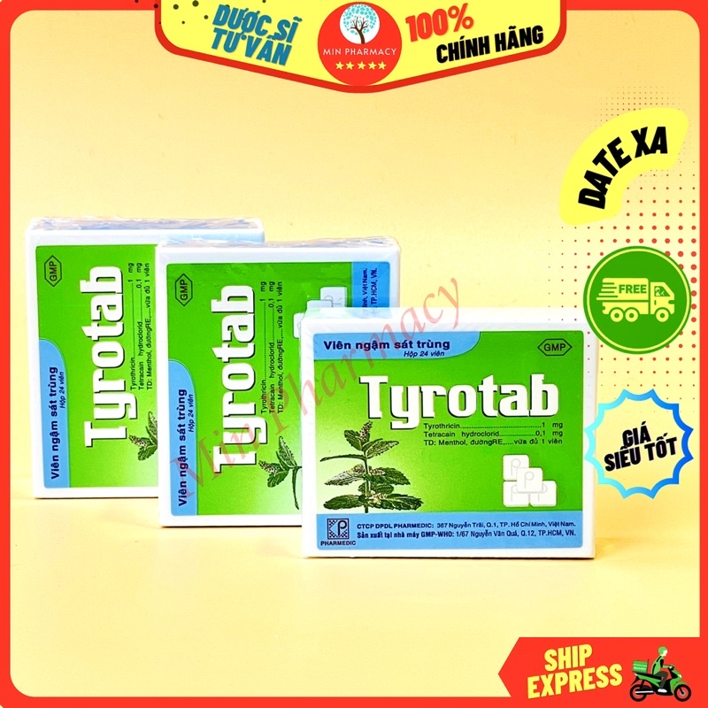 Viên ngậm TYROTAB Pharmedic Giảm đau họng hộp 24 viên - Minpharmacy