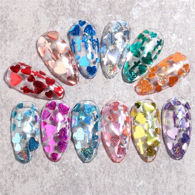 Sequin kim tuyến trái tim-phụ kiện nail móng