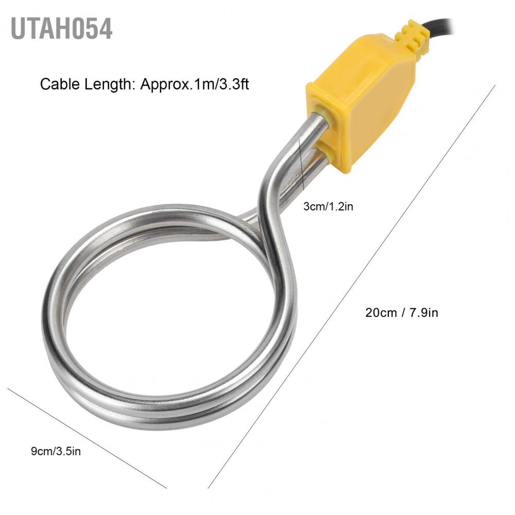 Utah054 1200W Stainless Steel Immersion Heater Portable Boiler Water Heating Rod for Home Travel