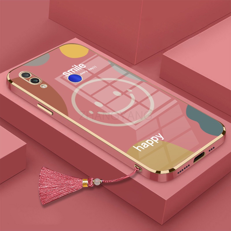 Ốp Điện Thoại TPU Silicon Mạ Điện Hình Mặt Cười Kèm Dây Đeo Cho Redmi note 7 Redmi 7