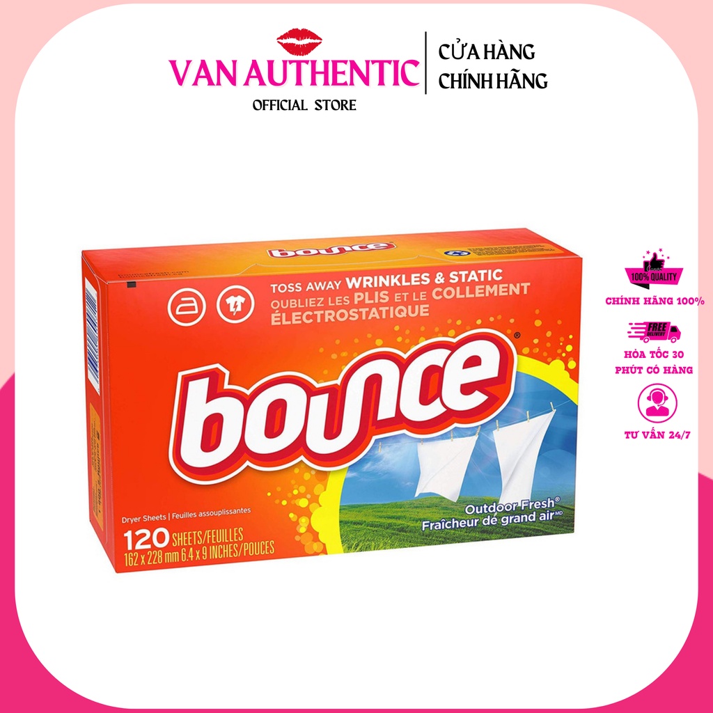 Giấy thơm quần áo Bounce Mỹ Full Size, Bounce Sheets Outdoor Fresh 120 Tờ
