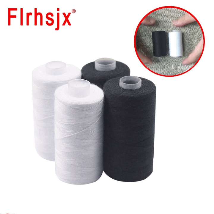 Cuộn Chỉ May 500-3000m Làm Từ Polyester Màu Trắng Đen&amp;Máy May