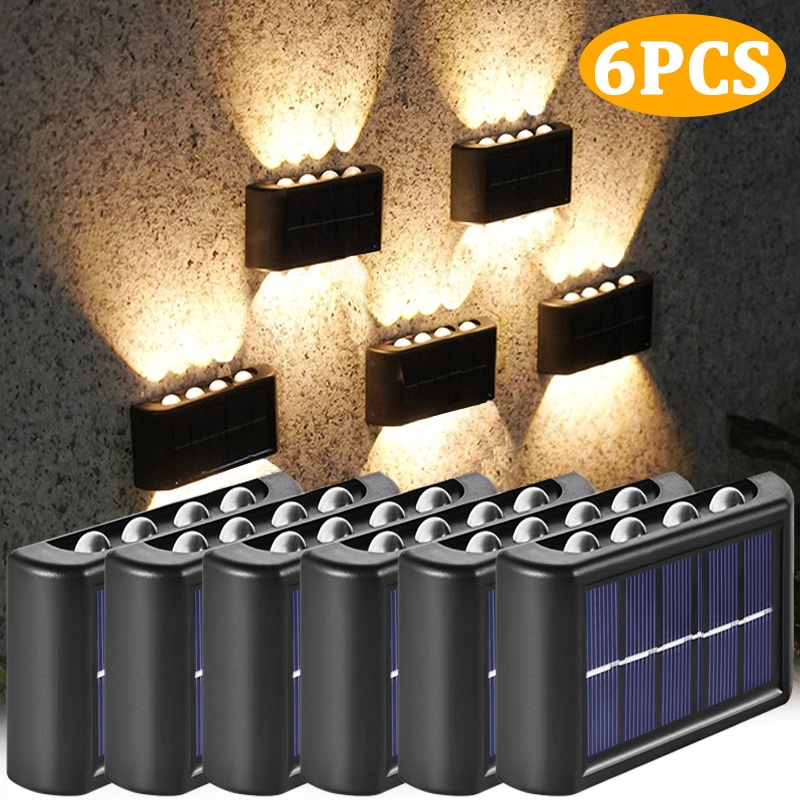 Đèn Led 8 Bóng Gắn Tường Năng Lượng Mặt Trời Chống Thấm Nước Trang Trí Hàng Rào Sân Vườn