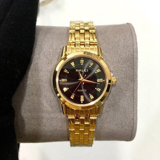 Đồng hồ cặp đôi nam nữ Halei mặt đen dây da kim loại chính hãng Tony Watch 68