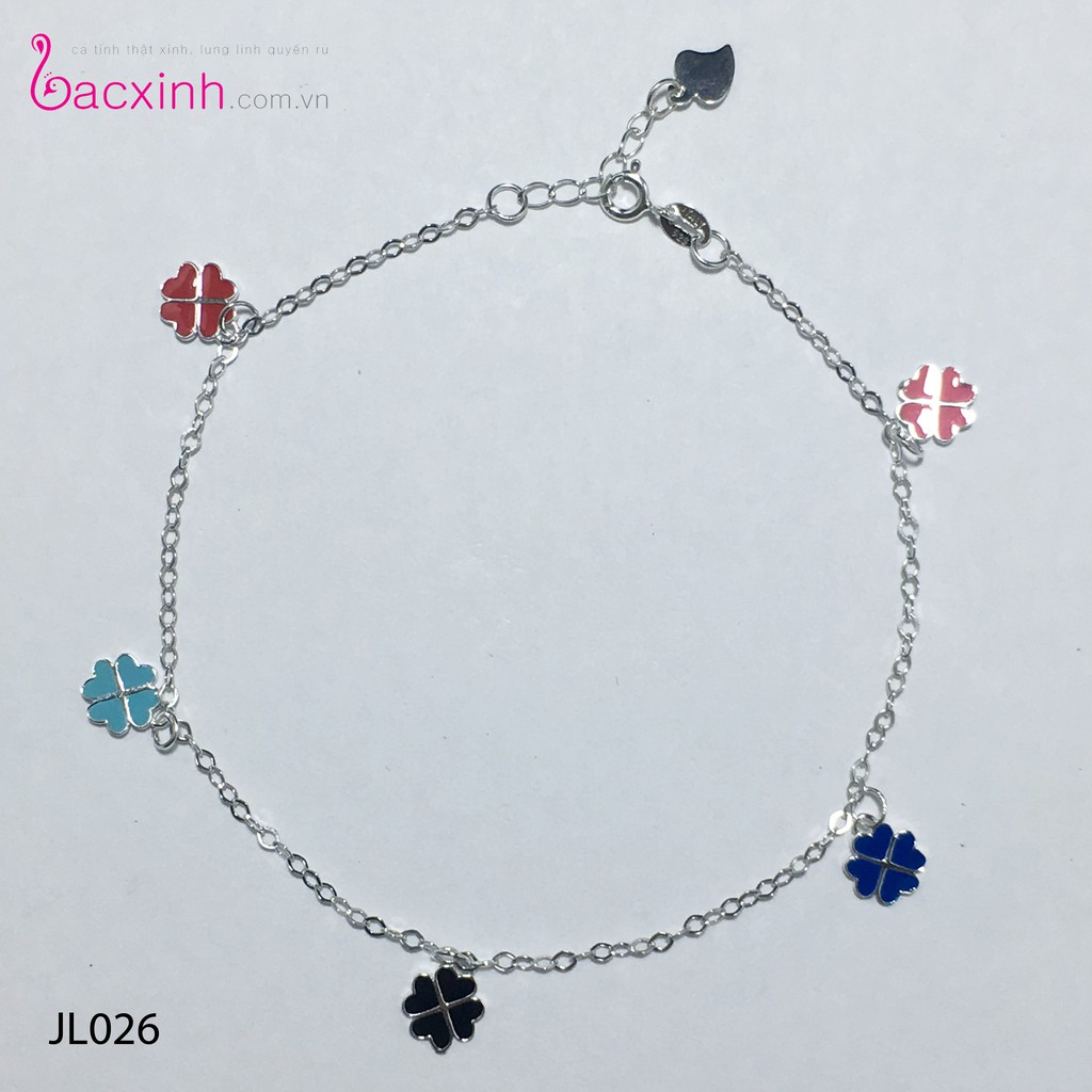 Lắc chân bạc Ý 925 Bạc Xinh Huệ Ngân Cỏ bốn là may mắn JL026