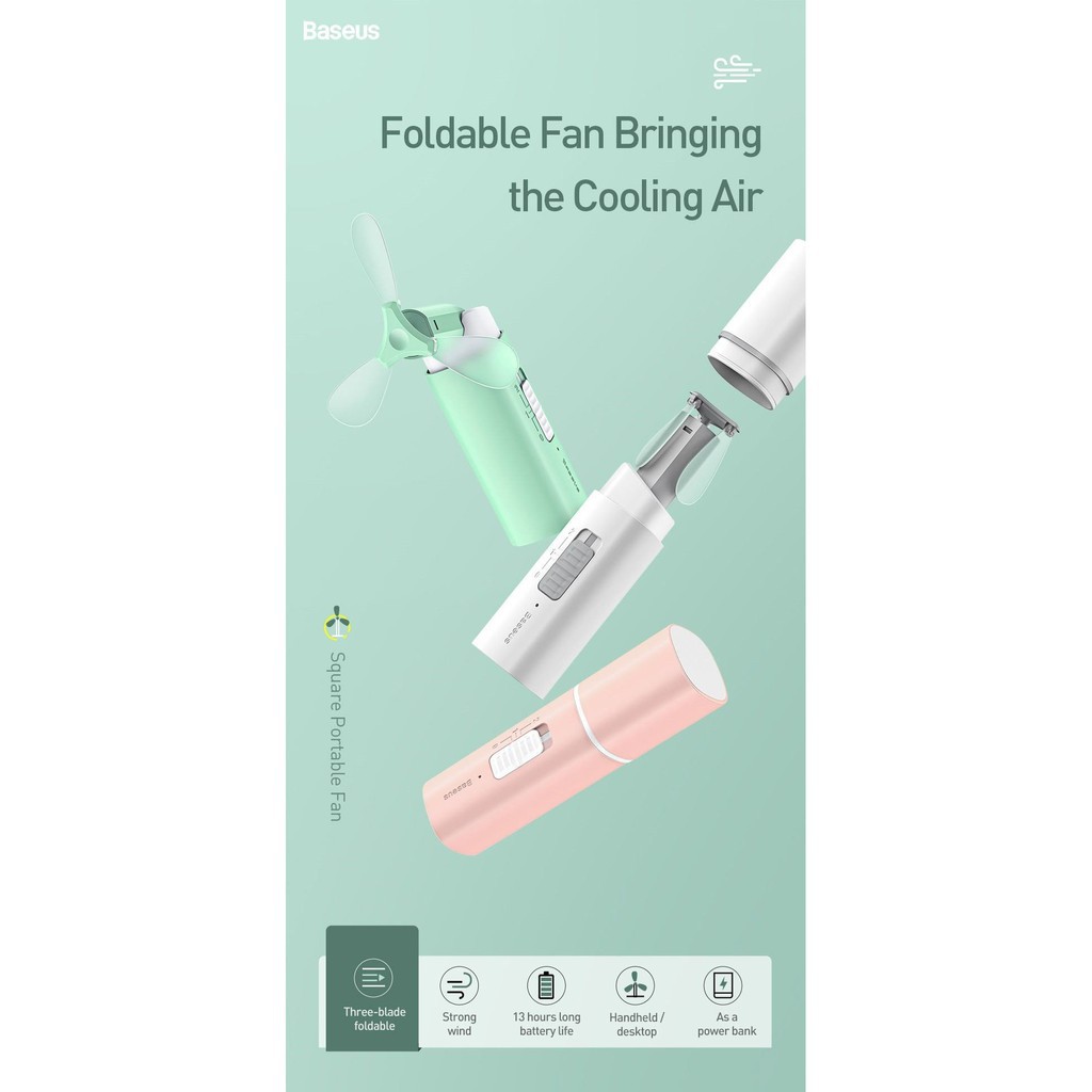 Quạt Cầm Tay Đa Năng Tích Hợp Sạc Dự Phòng 2000mAh Baseus Square Portable Folding - Chính Hãng | BigBuy360 - bigbuy360.vn