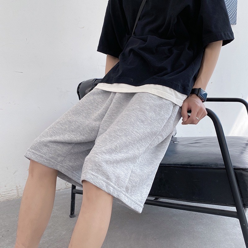 Quần short đùi thể thao nam nữ basic unisex phong cách đường phố Hàn Quốc ulzzang chất liệu nỉ da cá Giisel - Ghi và Đen | BigBuy360 - bigbuy360.vn