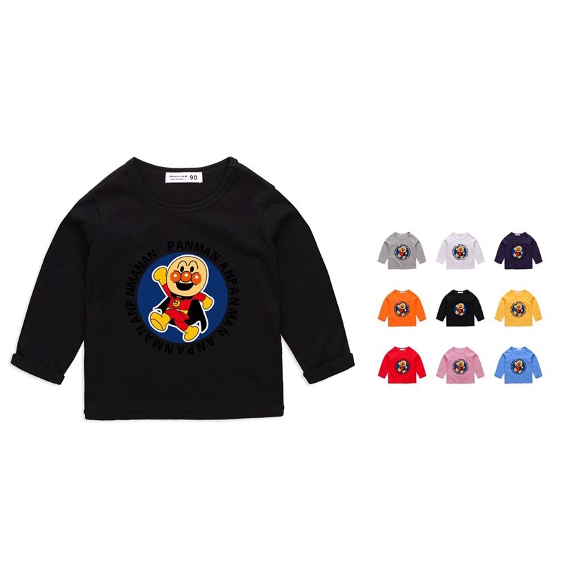 Áo Thun Cotton Tay Dài In Hoạt Hình Anpanman 9 Màu Lựa Chọn Cho Bé Trai