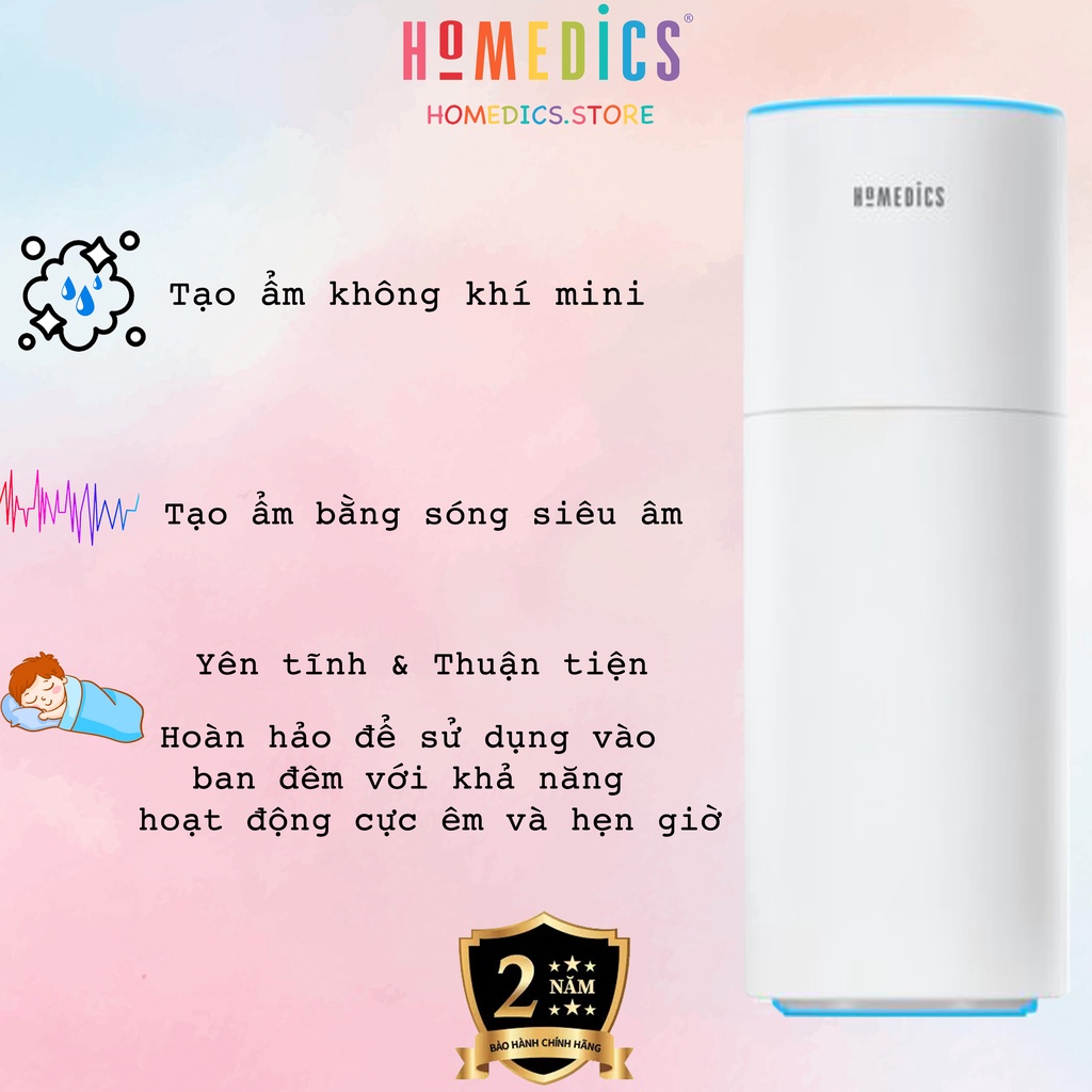 [BH 2 Năm] Máy tạo ẩm mini công nghệ siêu âm dùng pin sạc Homedics UHE-CMP15-WT NHẬP KHẨU MỸ