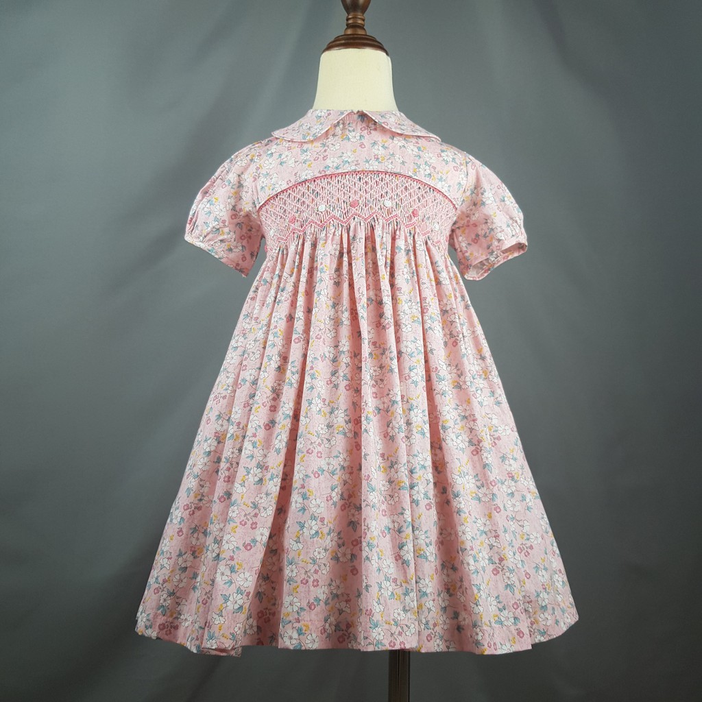 Váy đầm smock bé gái thêu tay thủ công họa tiết hoa hoa hồng ở phần eo,dáng xòe,vải cotton mát SM02