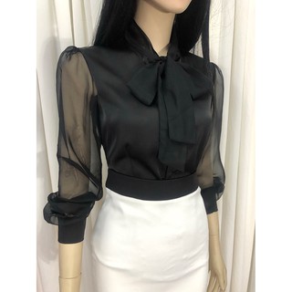 Áo Sơ Mi Nữ 💖𝑭𝒓𝒆𝒆𝒔𝒉𝒊𝒑💖 Áo Công Sở Nữ Lụa Màu Đen Thắt Nơ