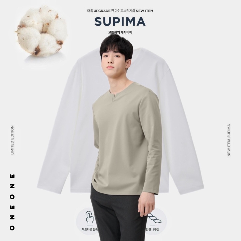Áo thun cotton supima dài tay cổ V | BigBuy360 - bigbuy360.vn