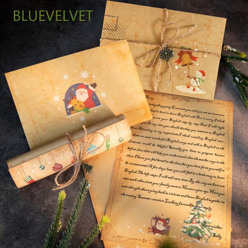 Set 6 giấy Kraft viết thư và bì thư họa tiết Giáng sinh phong cách vintage (Có bán lẻ)