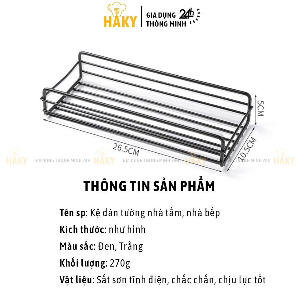 Kệ dán tường nhà tắm, nhà bếp hình chữ nhật HAKY008, kệ sắt sơn tĩnh điện bền đẹp, siêu chắc chắn và chịu lực tốt