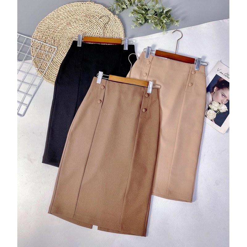 Chân váy bút chì cúc bọc 2 bên | BigBuy360 - bigbuy360.vn