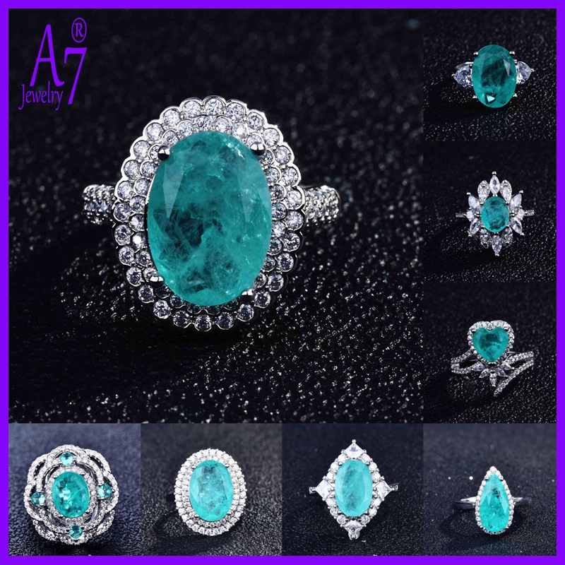 Nhẫn Paraiba đính đá kim cương toàn diện