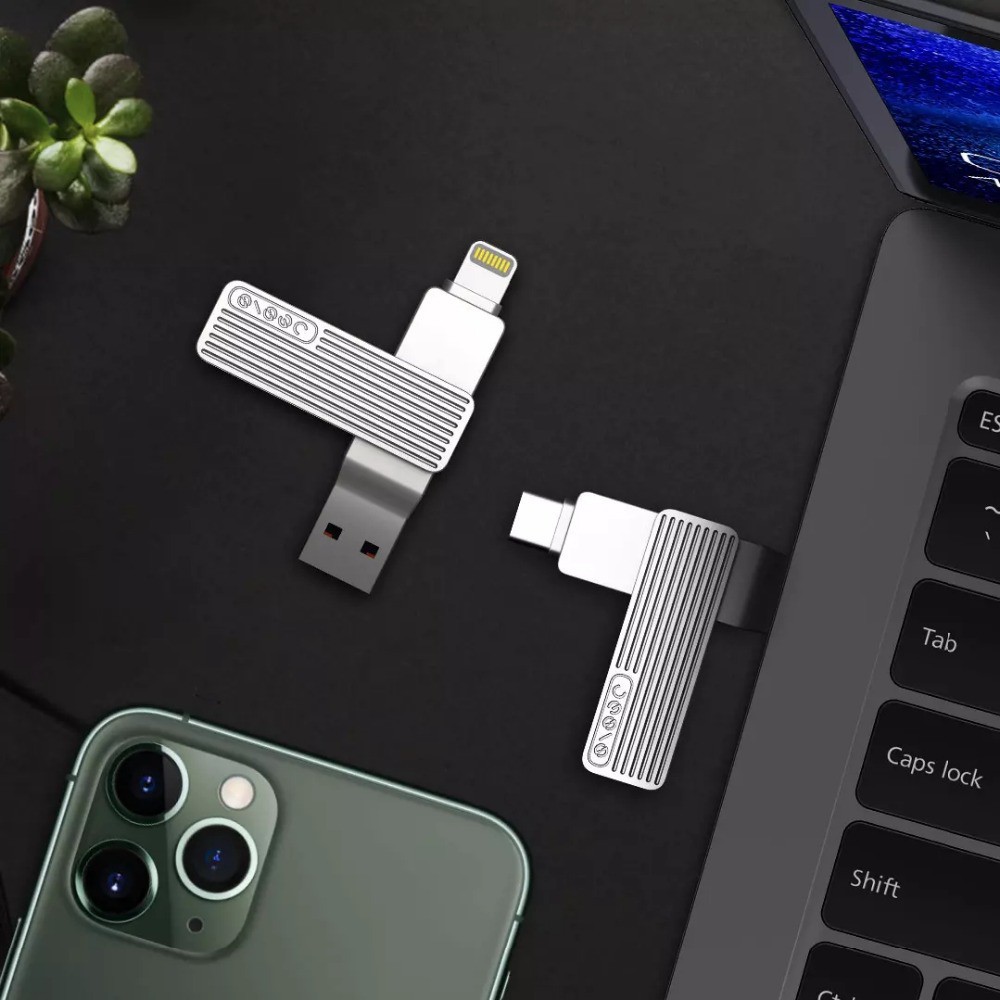 ﺴ✸☃Đầu Chuyển Đổi Xiaomi Jesis 2-Trong-1 USB 3.1 Type-C Apple Mfi 32G 64G 128G Xoay 360 ° Hoạt Động Với Ứng Dụng Thông | BigBuy360 - bigbuy360.vn