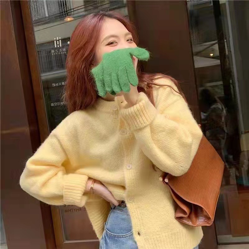 Áo cardigan len cổ tròn cài cúc siêu xinh dáng croptop thu đông 2021