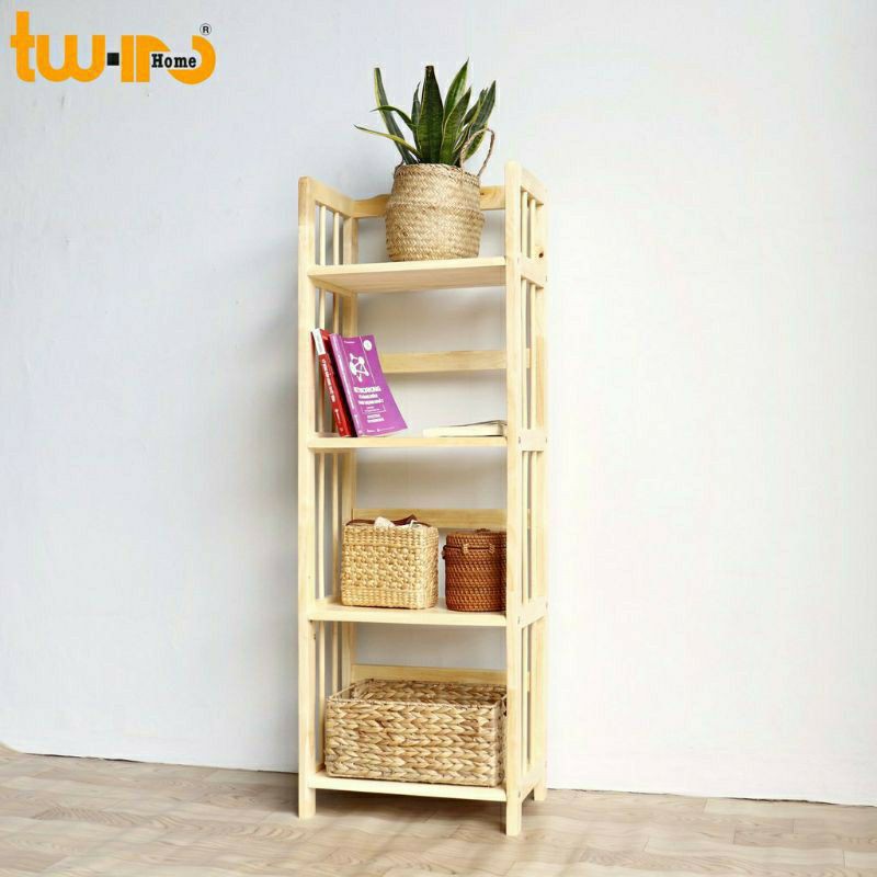 Kệ Gỗ Giá Sách Đa Năng 40cm 4Tầng Bằng Gỗ Cao Su Tự Nhiên( Hàng Xuất Khẩu)