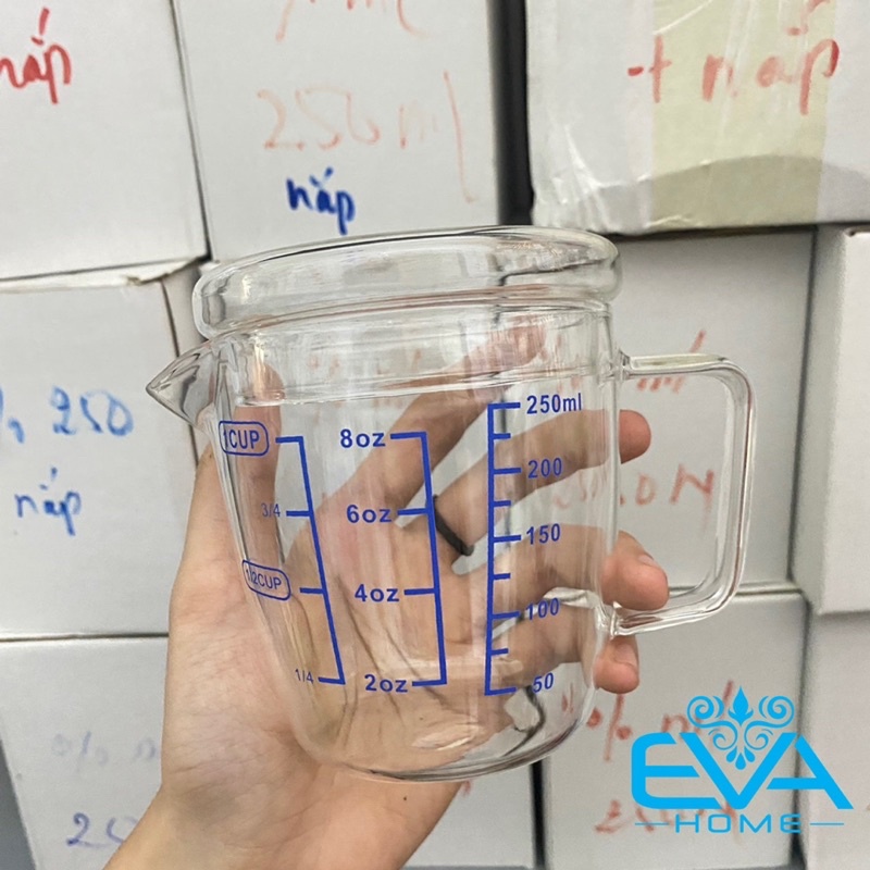 Ly Thuỷ Tinh Chia Vạch Đo Lường Chia Ml Đo Lường 500 - 250 ml Kèm Nắp Và Không Nắp Thuỷ Tinh