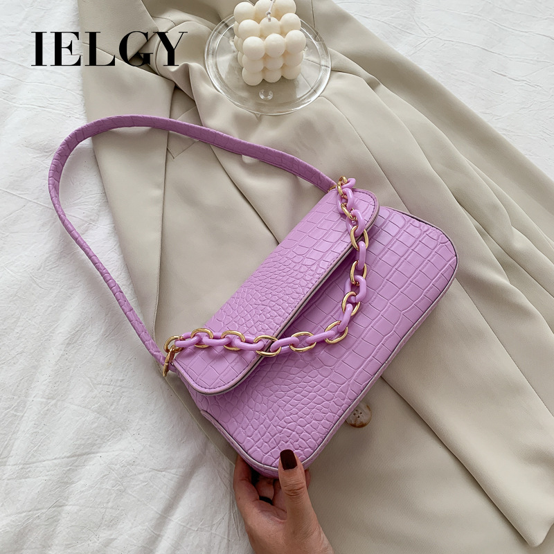 Túi IELGY đeo dưới cánh tay hình chữ nhật cỡ nhỏ phối dây xích phong cách cổ điển thời trang cho nữ