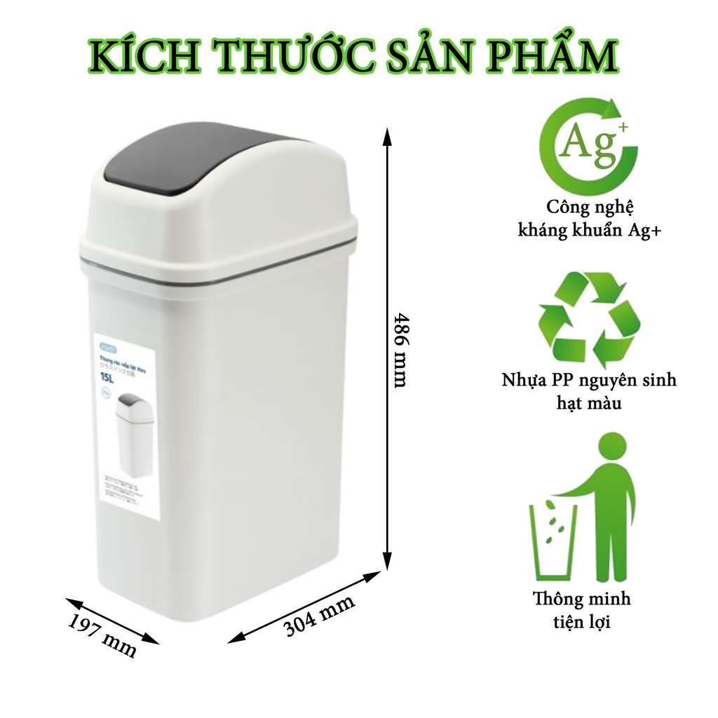 Thùng Rác Nhựa Nắp Lật Có Lõi sọt rác Thông Minh Inochi 5Lít 10L 15L Văn Phòng Khách Sạn Đựng Rác Gia Đình