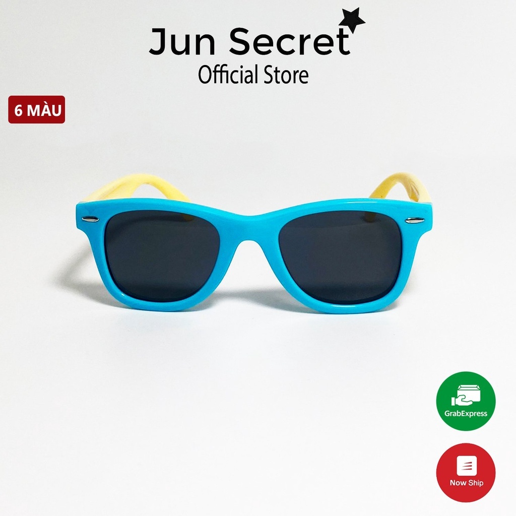Kính mát trẻ em Jun Secret gọng nhựa dẻo chống gãy, tròng kính dáng vuông dễ thương dành cho bé trai và bé gái JS0023