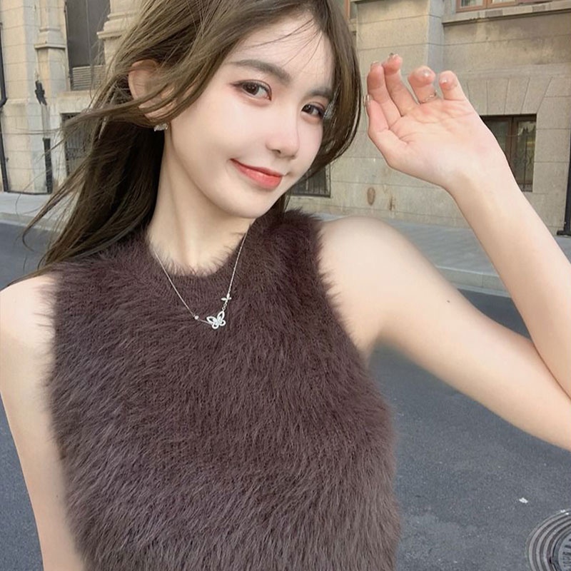 Áo Dệt Kim Sát Nách Dáng Ngắn Phong Cách Hàn Quốc Thời Trang Cho Nữ