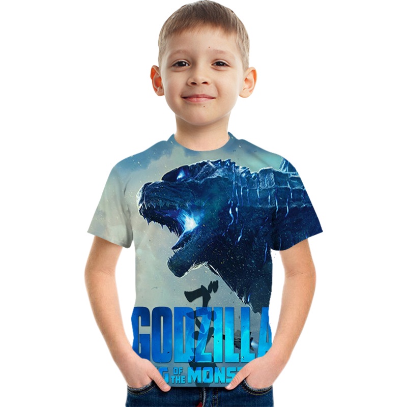 Áo thun tay ngắn in họa tiết Godzilla 3D thời trang cho bé trai